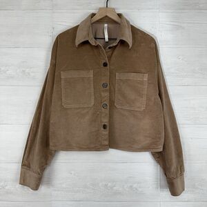Aritzia Babaton Graydon Corduroy Shirt M Button Up Cropped Camel Tan Long Sleeve